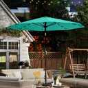 10FT Solar Umbrella 32 LED Lighted Patio Umbrella Table Market Umbrella w/Tilt and Crank, UV-Resistant Outdoor Umbrella for Pool, Garden, Deck, Turquoise Blue
