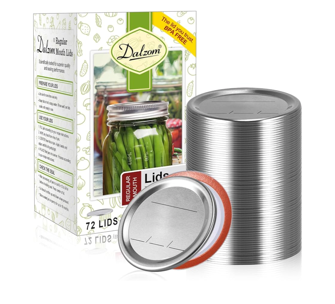 Dalzom® 72Pcs Canning Lids Regular Mouth, Premium Mason Jar Lids for Ball, Kerr Jars - Food Grade Material, 100% Fit & Airtight for Regular Mouth Mason Jars
