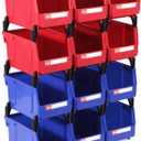 Stackable Storage Bins 12 Pack (7x5x4 Inch), Plastic Stackable Storage Organizer Bins Wall Mounted Hanging Small Parts Bin for Garage, Workbench & Office (Blue & Red)