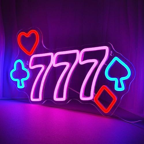 777 Casino Neon Signs for Wall Decor Pink LED Light Sign for Poker Room Decor Light Up Sign for Birthday Party Decoration USB Powered