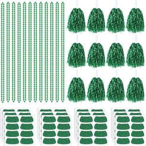 Realspring 124 Pcs Team Spirit Week Accessories School Spirit Items Bulk Including Cheerleading Pom Poms Eye Stickers Beaded Necklace for Sporting Events Football Cheering Essentials