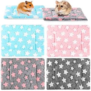 Tuanse 4 Pack Guinea Pig Bed Mat Bedding Rabbit Winter Bed Pad for Indoor Warm Small Animal Mattres Fleece Sleeping Pad for Hedgehogs Bunny Ferrets Hamster(Star, 13 x 10 Inch)