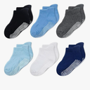 CozyWay Socks for 1-Year-Old Boys & Girls Non-Slip Gripper Ankle Socks - 1T-3T 6-Pack Blue White Black - Toddler Soft Cotton Stay-Put Elastic Easy-On Heel Tabs