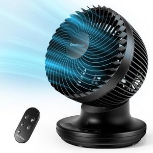 OmniBreeze 6 Inch Black Table Fan for Bedroom, Desk Air Circulator Fan with Remote, 85 Vertical+60 Automatic Oscillating Fan, 5 Speeds, 7H Timer, LED Display