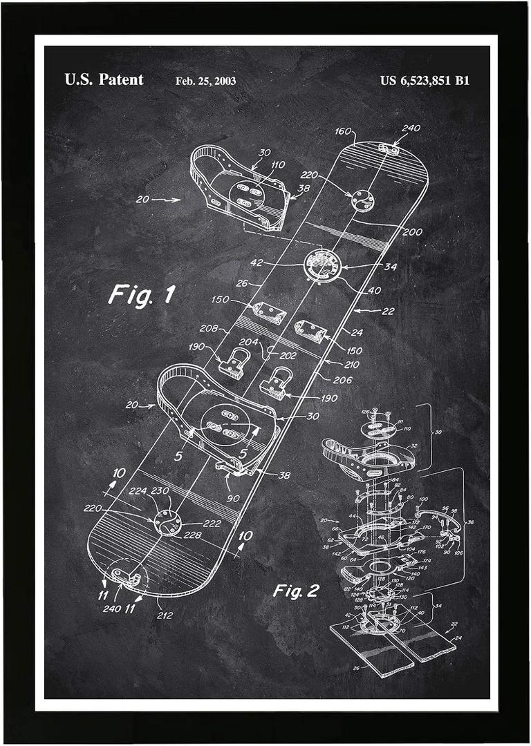 Wynwood Studio Sports and Teams Framed Wall Art Prints 2003 Chalkboard' Snowboard Home Dcor, 13" x 19", Black, White