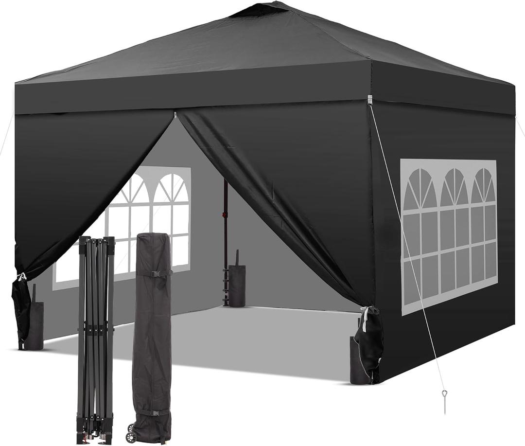 GDY 12x12 Pop Up Canopy Tent with 4 Sidewalls, Easy Set up with One Push Lift Gazebo with Wheel Bag and4 Sandbags,Carpas for Events, Parties,Camping, Black