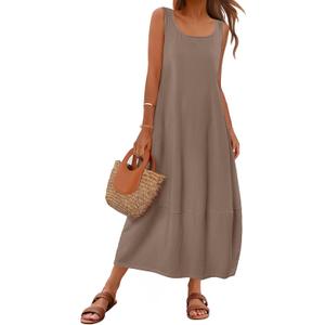 MEROKEETY Women's Casual Maxi Sundress 2025 Summer Beach Dress Scoop Neck Sleeveless Loose Tank Dress (Mocha) 
X-Large