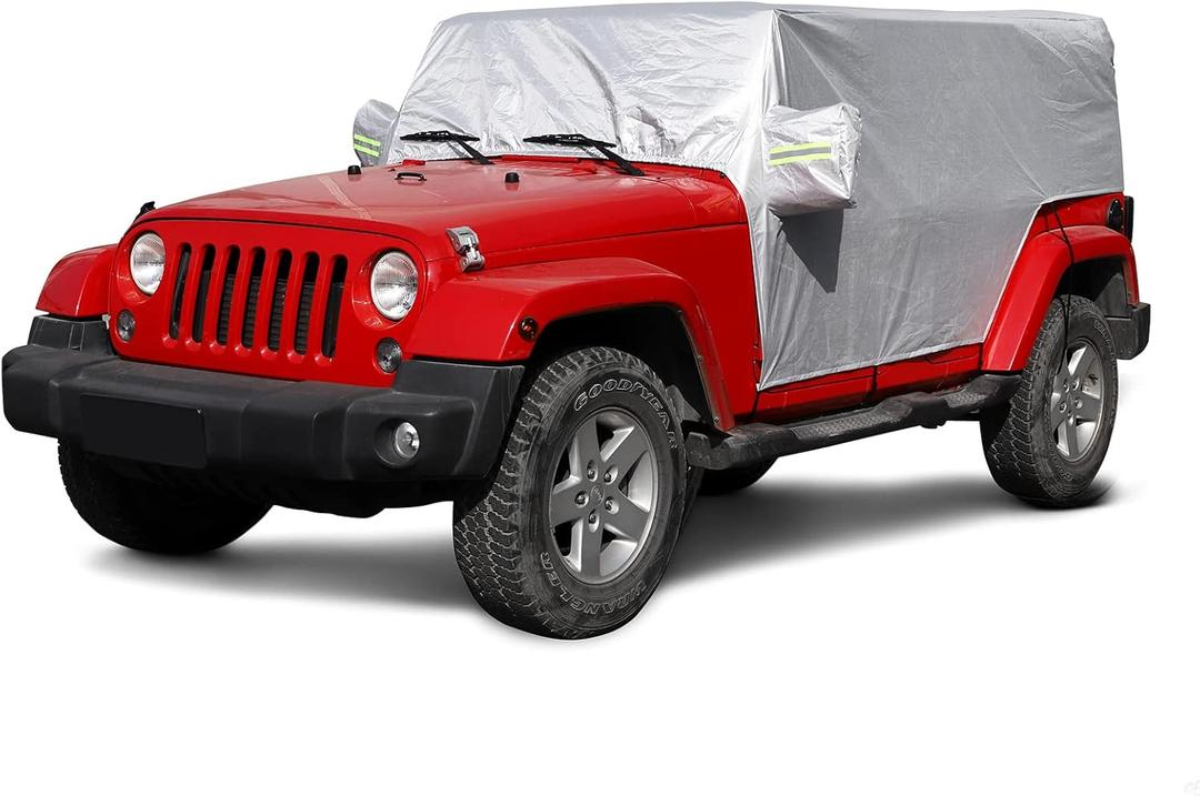 RT-TCZ Car Rain Sunshade Cover Compatible with 2007-2024 Jeep Wrangler JK JL 4 Door Windproof Dustproof Scratch Resistant Outdoor UV Protection Auto Cover