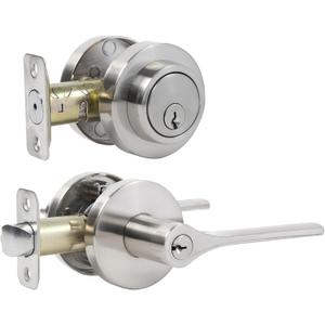 Keyed Alike Front Door Handle and Deadbolt Set,Roundness Heavy Duty Door Handle with Deadbolt Locks,Deadbolt Lock and Door Knob Set for Exterior Doors (Satin Nickel,1pack-Set)