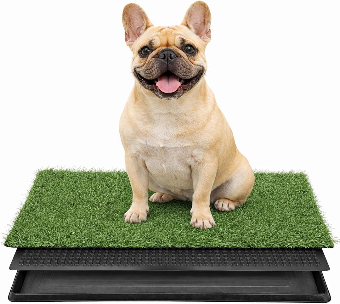 Artificial Grass Dog Potty with Tray,16" x 20" Reusable Puppy Training Pad,3-Layer Drainage Dog Grass Pee Pad for Small Dogs & Puppies, Easy-Clean Indoor Outdoor Pet Toilet