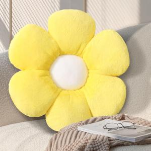 Flower Pillow,Cute Decorative Pillows,Flower Shaped Pillow,17.71In Soft Floral Floor Pillows for Home Sofa Bed Decorative (Yellow)