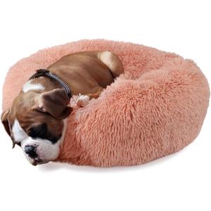 Calming Donut Dogs Beds for Small Dogs Washable,19inch Fluffy Round Puppy Bed for Puppies,Cats & Toy Breeds with Raised Rim,Fits up to 15 lbs Pets,Pink