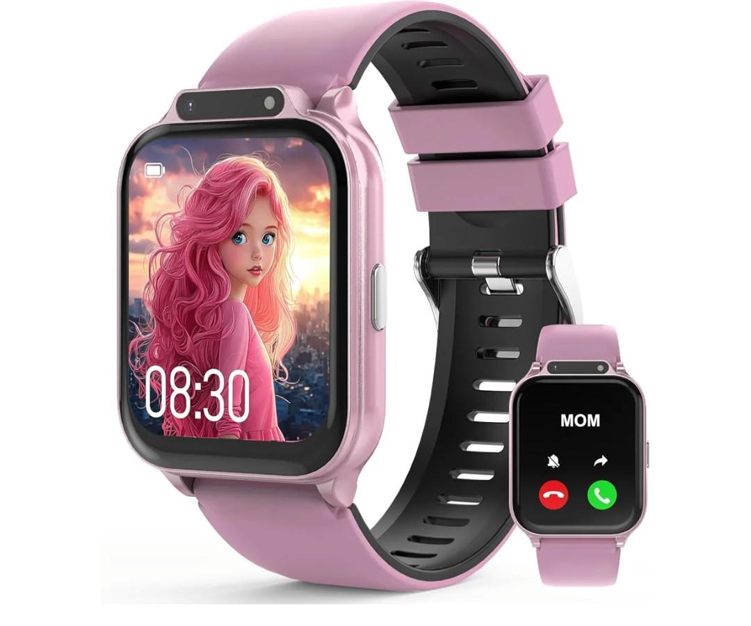 Smart Watch for Kids 1.85" with Fitness Tracker, Sleep Monitor, 22/100+ Sport Modes, DIY Dial, IP68 Waterproof, Step Counter, Heart Rate, Camera, with/Without APP, Gift for 3-12 Years Old Girls, Color: Purplish Pink