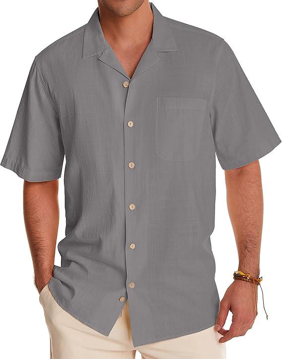 Linen Shirts for Men Short Sleeve Linen Button Down Shirts Hawaiian Shirt for Men Beach Shirts Summer Shirts 2XL