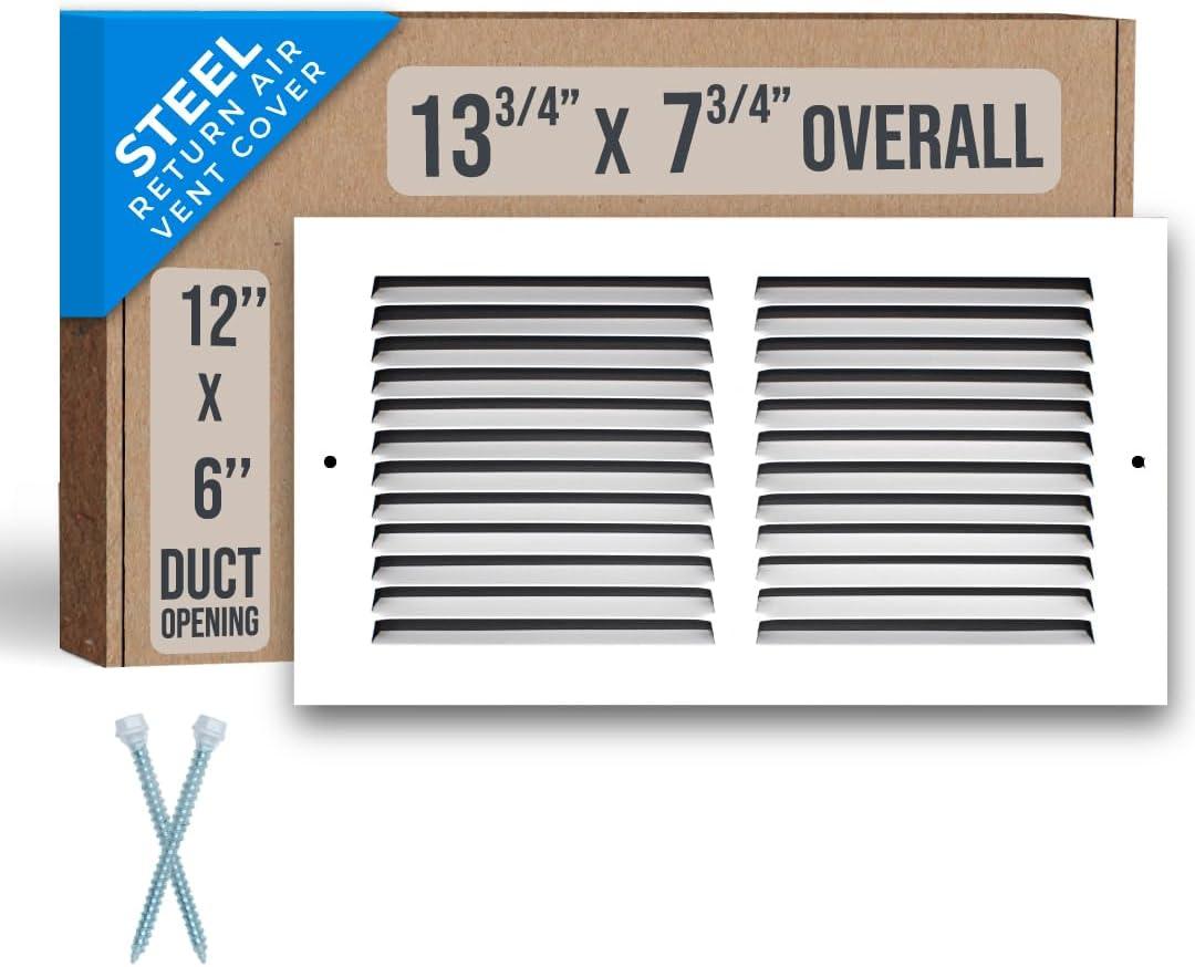 Fits 12x6 Duct Opening | Steel Return Air Grille by Handua | Vent Cover Grill for Sidewall and Ceiling | White | HVAC Cold Air Intake Grille | Outer Dimensions: 13.75"W X 7.75"