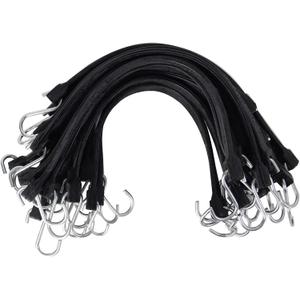 XSTRAP STANDARD 20 Pack 15'' Adjustable Rubber Tarp Straps, EPDM Bungee Cords with Metal S Hooks Tie Down Straps for Outdoor, Tarp Covers, Canvas Canopies, Motorcycle, and Cargo