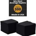 Perfectware 2-Ply Black Beverage Napkins - 300 Count Cocktail Napkins, 10 x 10 Inches