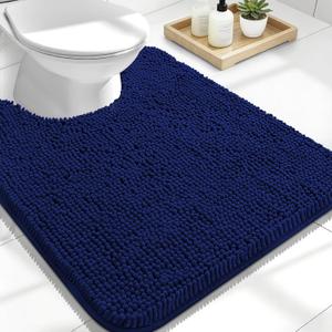 OLANLY Toilet Rugs U-Shaped 24x20, Extra Soft Absorbent Chenille Contour Bathroom Rugs for Toilet, Dry Quickly, Machine Washable, Non-Slip Bath Mat, Navy