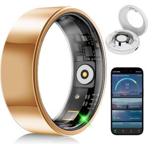 Smart Fitness and Activity Ring for Men and Women – Track Heart Rate, Stress, Sleep, Steps & Blood Oxygen, 10ATM Waterproof, No Subscription Fee, Works with iPhone and Android, Size 9 Gold