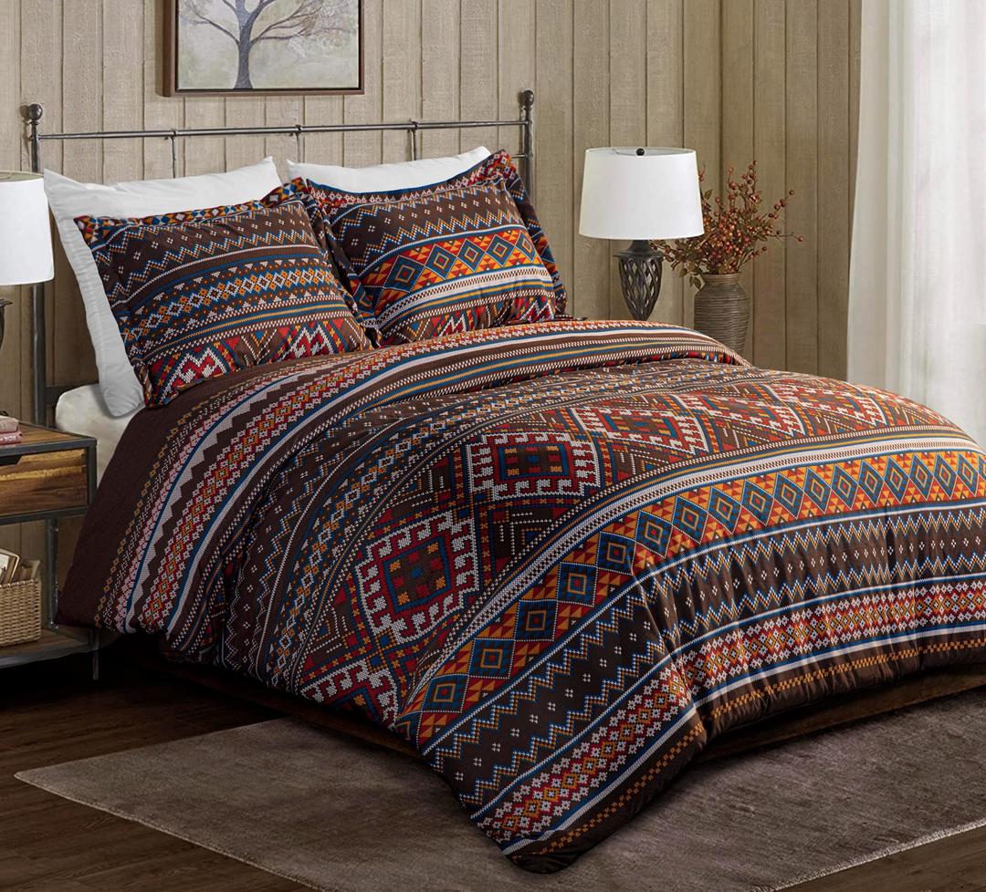 Chezmoi Collection Clayton 3-Piece Southwestern Bedding Set Queen Size Microfiber Geometric Lodge Comforter Set
