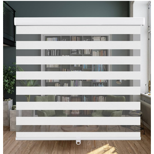 LUCKUP Cordless Zebra Blinds Roller Shades for Windows-Dual Layer High Shading Blinds with Valance High Shading Day Night Privacy Blackout Fabric, 65" W x 72" H, White