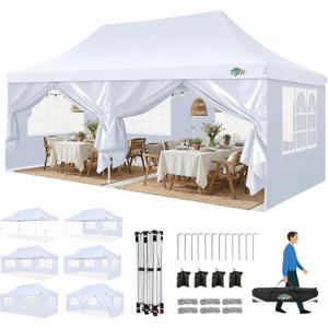 COBIZI Canopy 10x20 Pop Up Canopy Tent with Sidewalls, Waterproof Commercial Canopy Ez Outdoor Instant Gazebo UV Protection 50+ Event Shelter, Garden Tents for Parties with Sandbags, White