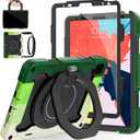 ROISKIN for iPad Air 5th 4th Generation Case (2022 2020) 10.9 inch & iPad Pro 11 Case 4th/3rd/2nd/1st Gen[Screen Protector,15ft Drop Protection] with 360 Stand Hand Strap for Kids Women Man (Ring Stand-Green/Black)