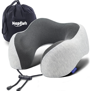 napfun Neck Pillow for Travel, Memory Foam Airplane Pillow, Full Black