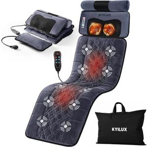 Full Body Vibration Massage Mat with Heat 10 Vibration Motors for Soothing Body Relief, Includes Detachable Shiatsu Neck Massager, Heated Massage Pad for Bed, Sofa & Recliner