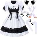 Irtysh Women Sweet Kawaii Costume Dress Anime French Maid Cosplay Furry Cat Ear Gloves Socks set (Large, Black-white)