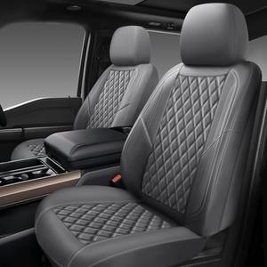 GEEYONTEK Premium Leather Car Seat Covers Front Pair,Universal Fit for Cars,Trucks&SUVs,Waterproof Car Seat Cushion,Full Coverage Car Seat Protector with 2 Seats,Grey
