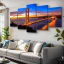5 Piece San Francisco Blue Sky Golden Gate Bridge at Dusk Canvas Wall Art for Bedroom,Califonia Foggy Cityscape Painting Decor,Bracket Fixed Ready to Hang