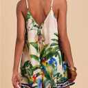 Milumia Women's Tropical V Neck Spaghetti Strap Romper Summer Vacation Loose Shorts Jumpsuits (L)