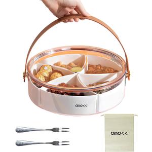 amokk Divided Serving Tray with Lid and Handle Snackle Box Charcuterie Container Portable Snack Platters for Candy, Fruits, Nuts, Snacks, for Parties, Entertaining, Picnic (Transparent)