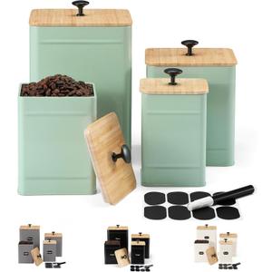 PERFNIQUE Kitchen Canisters, Airtight Canister Sets of 4 for Kitchen Counter, Sage Green Kitchen Accessories, Coffee Tea Sugar Flour Spice Tin Jars Food Storage (Sage Green)