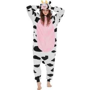 SWEETXIN Adult Unisex Onesie Pajamas Halloween Christmas Cosplay Costume Suit for Women and Men (X-Large, Cow)