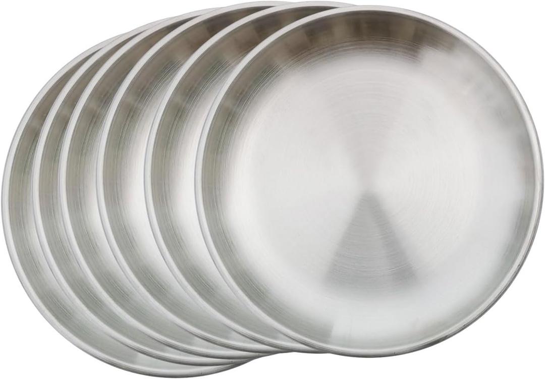 6 Inch Appetizer Plates Set for 6, Stainless Steel Small Dessert Plates Snack Saucers Plates Sauce Dish Metal Plate Reusable Unbreakable Dishwasher Safe Camping Party
