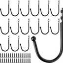 Small Single Coat Hooks Wall Mounted Wooden Entryway Key Hanger Coat Rack, Black, 14pcs with 28 Screws, 3.9inch