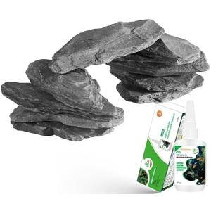 Natural Slate Stone Rocks with Special Liquid Glue, Mix of Rocks 3-6 inches and 1 Piece 8-10 inches, PH Neutral Stone for Aquascaping Aquariums, Paludariums, Reptile Enclosures (4.1 - 4.6 lbs) 6PCS