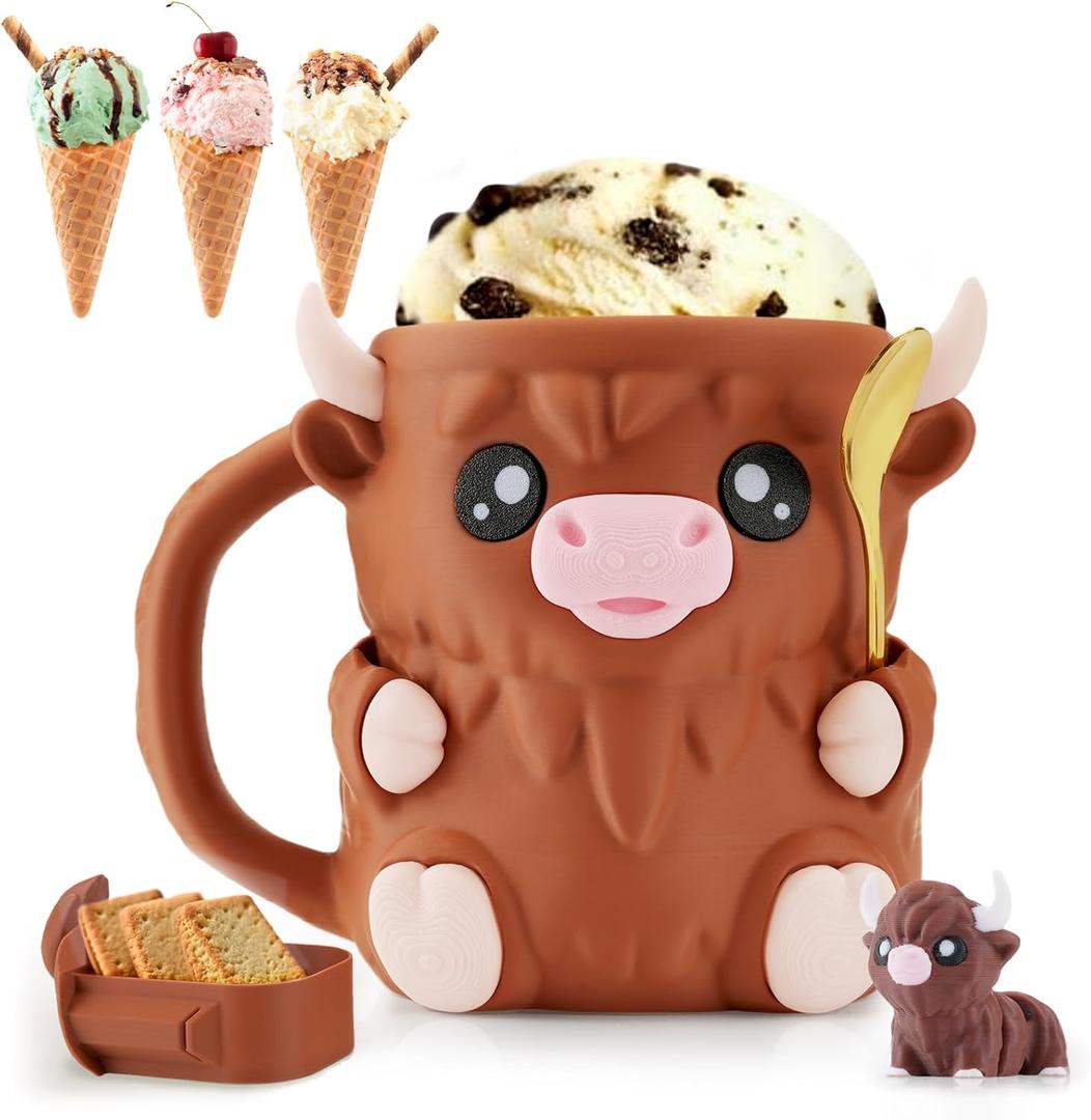 Highland Cow Ice Cream Holder - (with Free Spoon) Non-Slip Melting Preventer Compatible with Ben and Jerry Ice Cream Holder, Multi Functional Pen Holder & Highland Cow Flowerpot (Brown) Highland Cow Ice Cream Holder - (with Free Spoon) Non-Slip Melting Preventer Compatible with Ben and Jerry Ice Cream Holder, Multi Functional Pen Holder & Highland Cow Flowerpot (Brown)