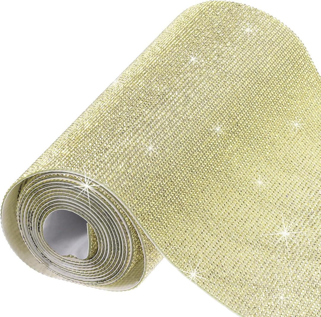 MECCANIXITY 101250 Pcs Bling Crystal Rhinestone Sheet Self-Adhesive Rhinestone Diamond Gems Sticker 98.4 x 7.9 Inch DIY Car Decoration Sticker for DIY Car Phone Clothing Craft Light Yellow