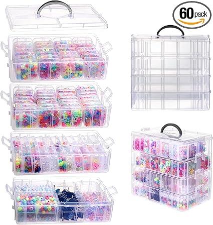 VTG Bead Organizer Box, 84 Pcs Small Plastic Containers with Lids, 4-Tier Stackable Storage Box, Clear Organizers for Jewelry Toys Craft Storage
