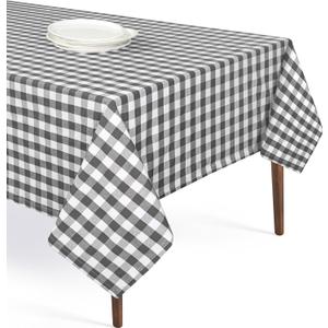 Gingham Buffalo Check 52"x70" Tablecloth 100% Cotton Washable Rustic Rectangle Table Cover Decorative for Gifts, Dining, BBQ, Buffet Parties & Camping - Grey