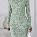 PRETTYGARDEN Women's Fall Bodycon Dresses 2026 Sexy Long Sleeve Ruched Lace Floral Mini Party Dress Tight Club Outfits (Green, XL)