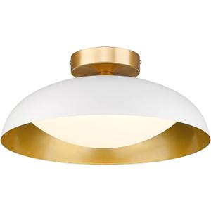kudos Flush Mount Light Fixture, 16-inch LED Ceiling Light Fixture, White and Gold Finish, 24W 2400lm Light Fixtures for Living Room, Kitchen, Bedroom, Hallway, 5CCT, KDCL02-WT