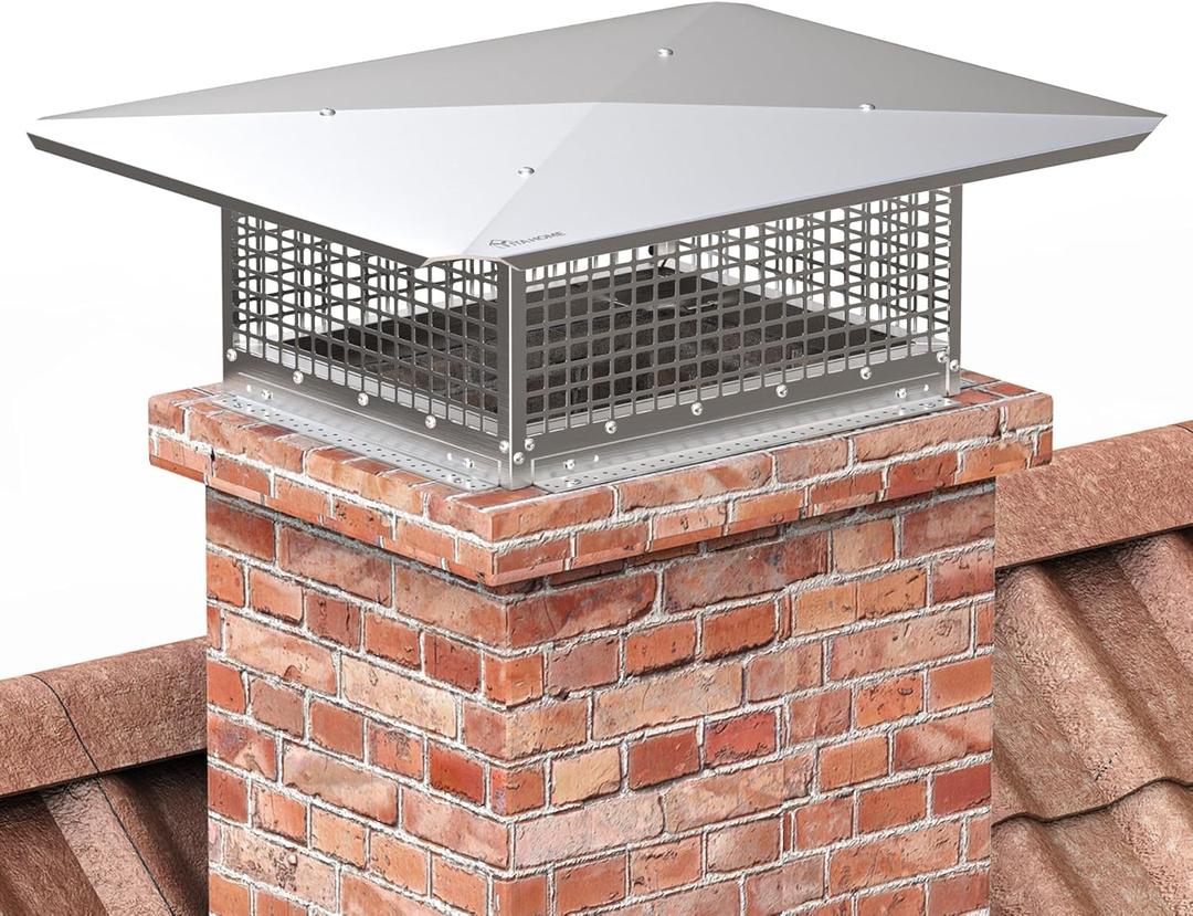 YITAHOME Chimney Cap, 17" x 21" Chimney Cover for Outside, 304 Stainless Steel Fireplace Chimney Caps with Adjustable Metal Strips, Screws & Gloves