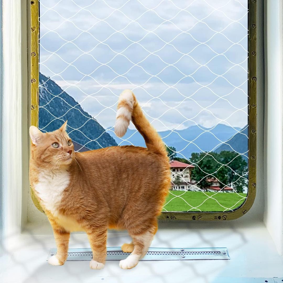 PAWISE Cat Safety Net, Cat Balcony Net Pet Anti-Fall Netting for Window Stairs,Dog Fence Nets Transparent (13x10 Ft)