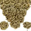 30pcs Glitter Gold Roses - 2.56" Gold Foam Roses Artificial Flowers with Stems for Bridal Shower Centerpieces, Wedding Bouquet, Table Decor