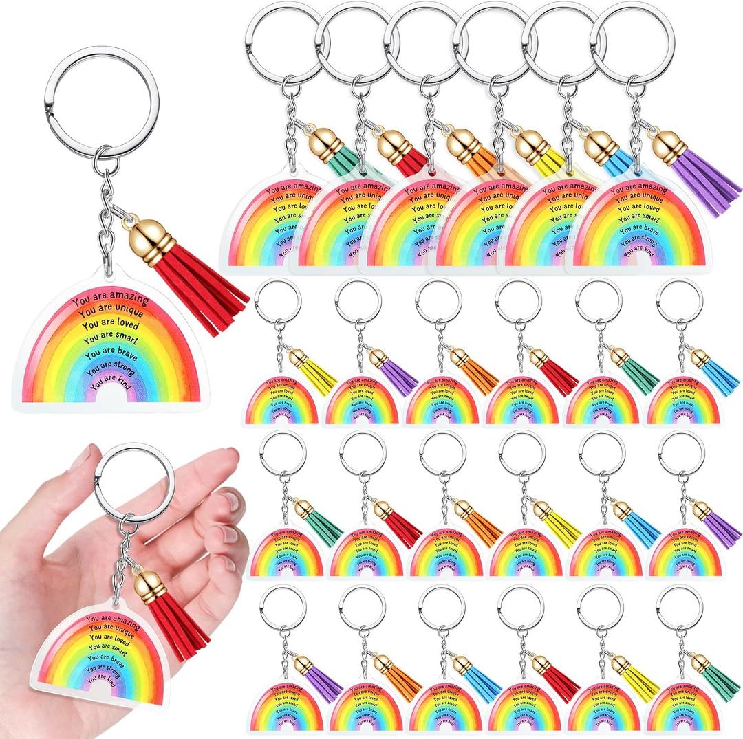 Ecation Inspirational Keychain Bulk Back to School Gifts Rainbow Acrylic Keychain with Tassels Gift from Teacher Backpack