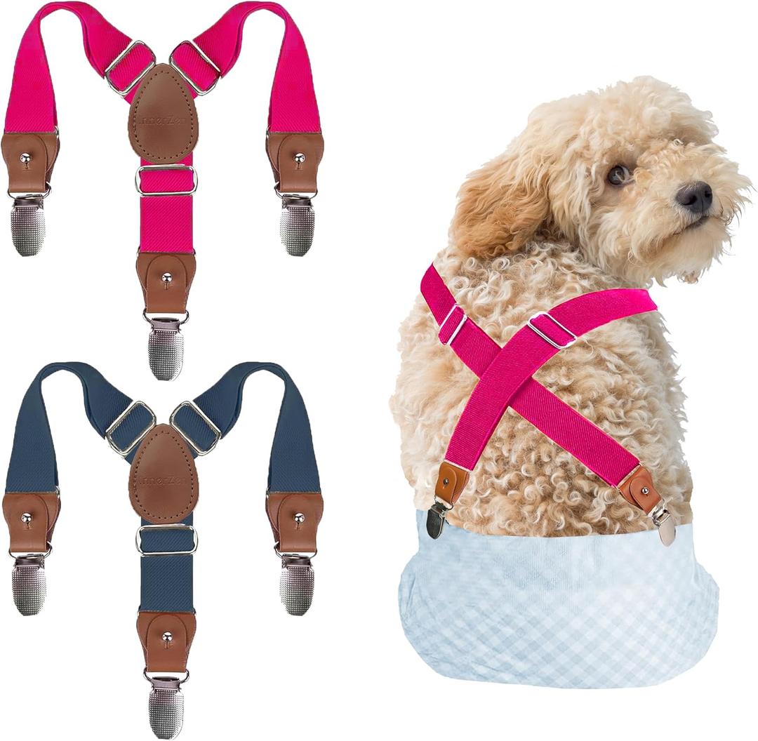 2 Pieces Dog Diaper Suspenders, for Dog Diaper Female and Belly Band for Male, Prevent Dog Diapers from Falling Off,Diapers Suspender for Dog in Heat/Period (Navy Blue & Pink, S/M)